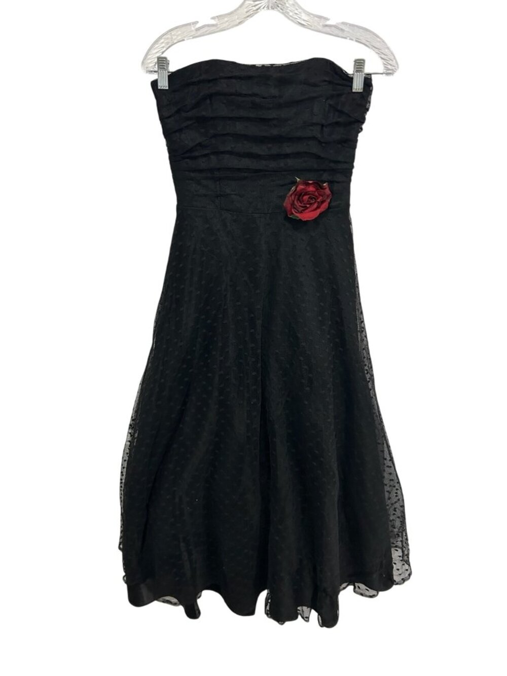 Jessica McClintock Gunne Sax Black Strapless Rose Dress Romantic Goth 90s Y2K